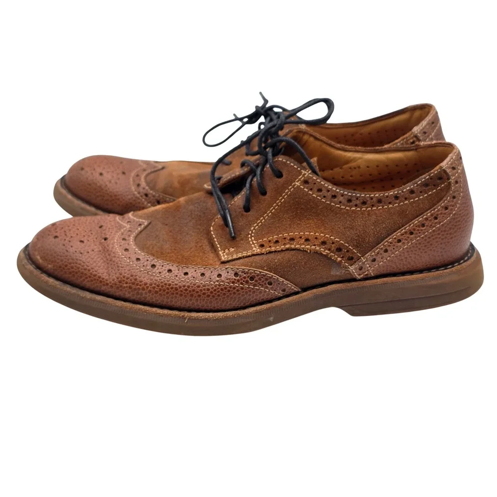 Sperry Gold Cup Wingtip Oxford Mens 7.5M Brown Suede Pebbled Leather STS10242